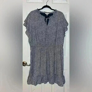 Lauren Conrad blue & white short sleeve tie neck dress, XXL